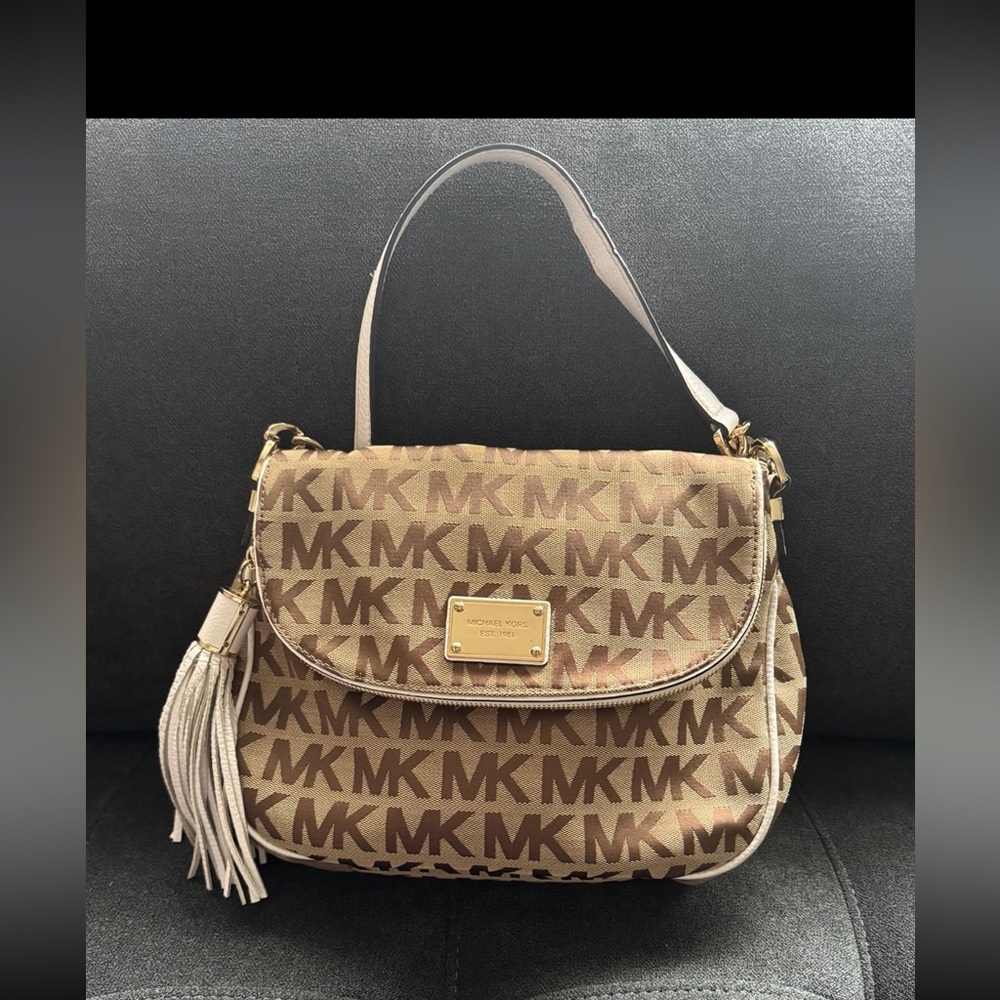 Michael Kors Tan and Brown Logo Shoulder Bag